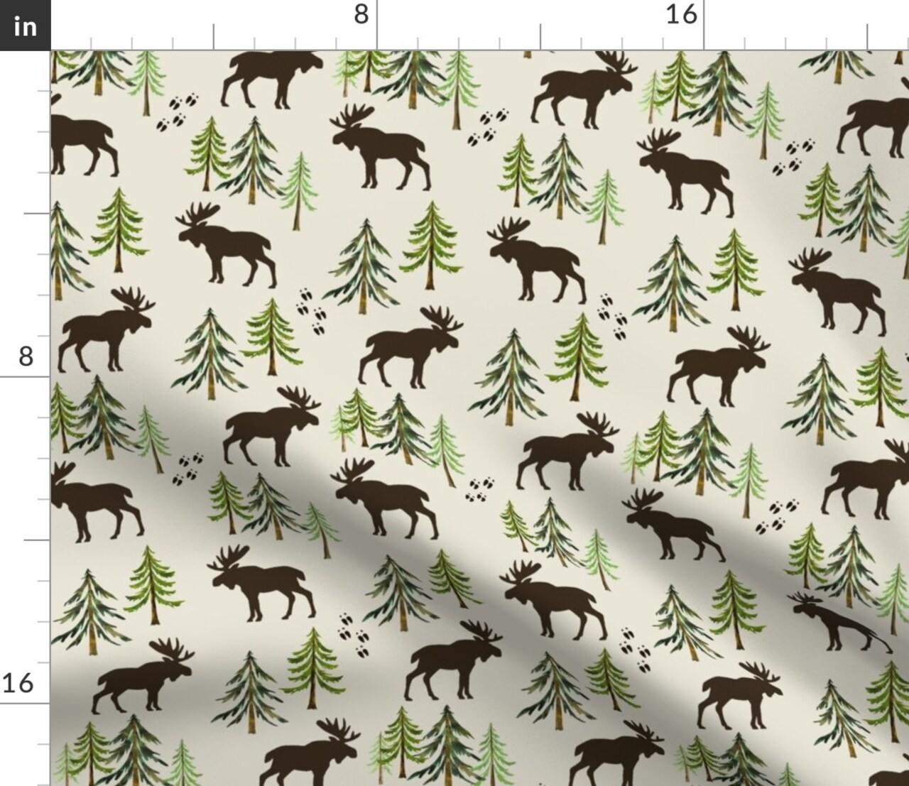 Forest Moose Tracks Woodland Pine Trees Cream Nature Woods Custom Printed Fabric by Spoonflower Various Fabrics by the Yard or Fat Quarter 7236339